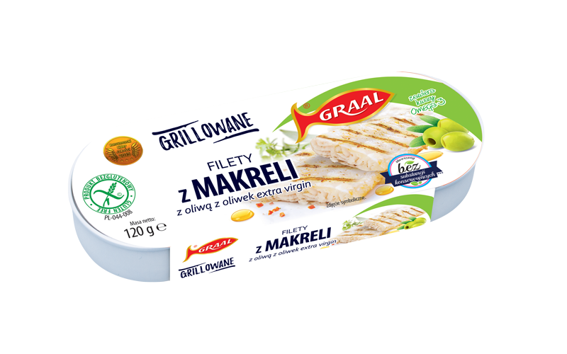 Grilled mackerel fillet in olive oil