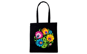 Lowicz flowers black cotton bag