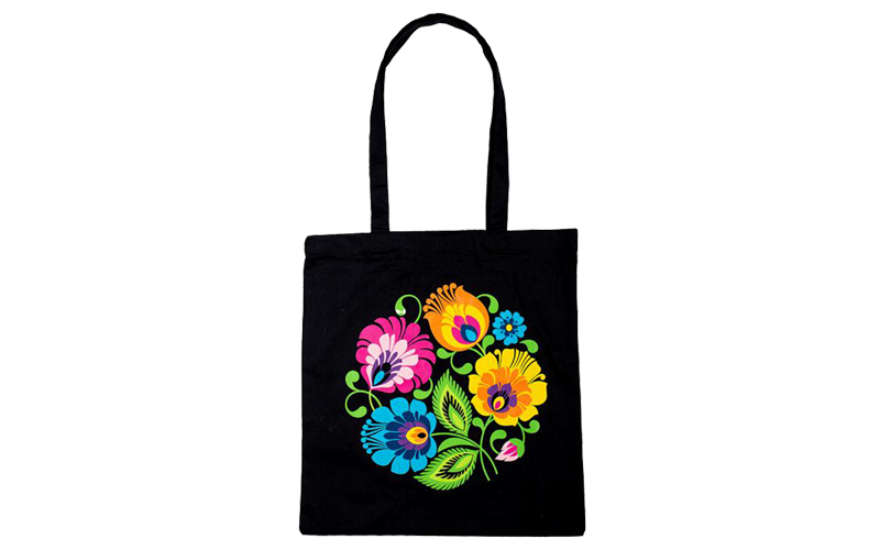 Lowicz flowers black cotton bag