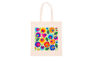 Lowicz flowers white cotton bag