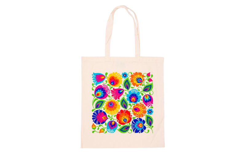 Lowicz flowers white cotton bag
